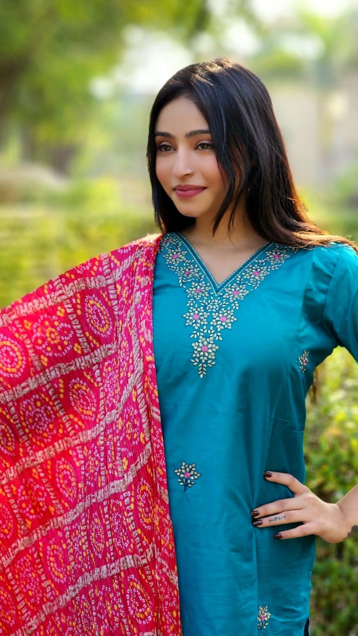 Virat Designer V Neck Kurti With Bottom Dupatta Catalog